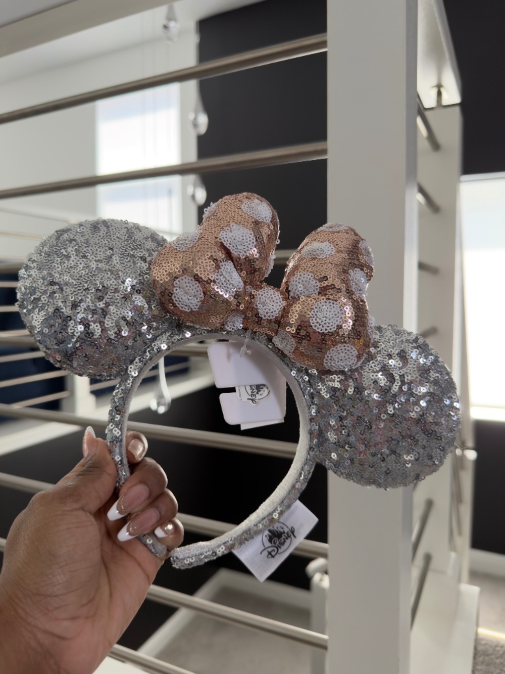 Disney Silver and Cream Bow Sequin Minnie Ear Headband